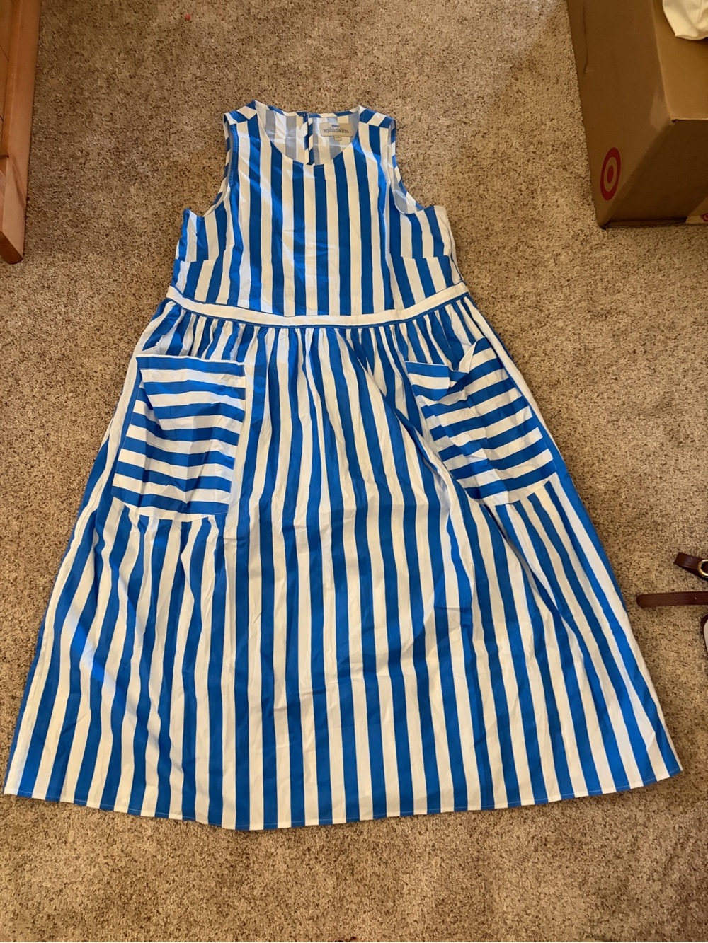 Grace house dress is blue stripe